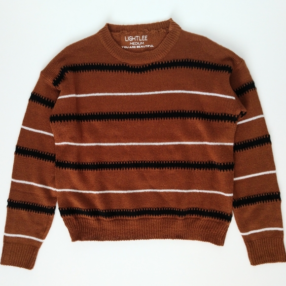Knit Striped Long Sleeve Crewneck Sweater Trendy - Picture 3 of 3